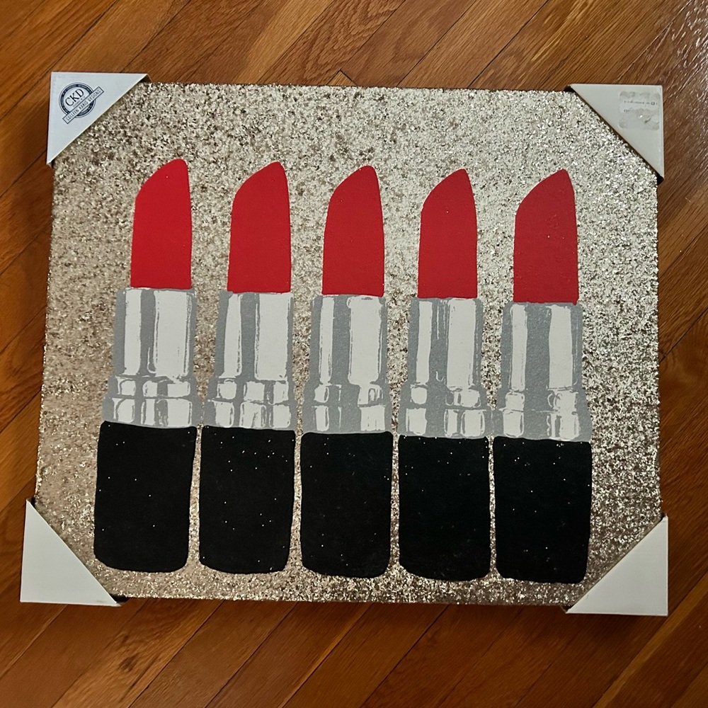 Colleen Karis Designs - Gold Glitter Red Lipstick artwork, canvas, BRAND NEW!!!